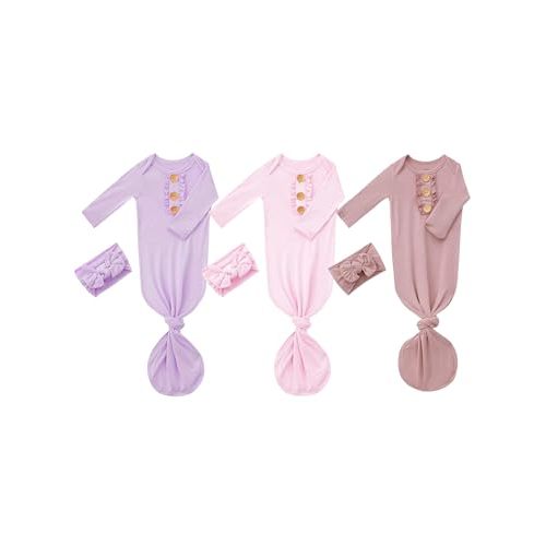 Bow Dream 3 Baby Girls' Nightgowns Newborn gowns Sleepers infant Pajamas Gifts 0-3 Months