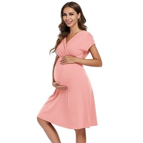 Summer Maternity & Nursing Dress Women A-Line V-Neck Baby Shower Midi Dress