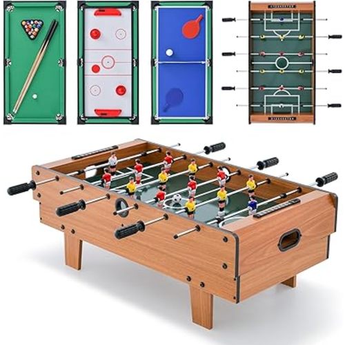 Giantex 4-in-1 Multi Game Table, Combo Foosball Game Table Top w/Billiards, Ping Pong, Push Hockey for Home, Game Room, Family Night & Arcade, Wood Combination Game Table Set for Adults