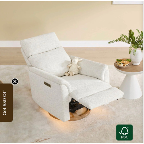 Lulla Power Swivel Nursery Glider Recliner with Power Headrest and Nightlight