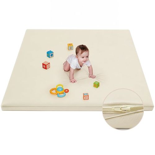 Waterproof Baby Play Mat for Floor Memory Foam 59 * 59 Cushion Playpen Playmat Tummy Time Crawling Mat Nursery Rug Thick Pad Create Soft & Safe Area for Infants,Toddler,Kids,Beige