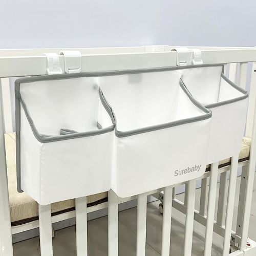Hanging Baby Diaper Caddy, 3-in-1 Diaper Caddy Organizer Holder For Baby Crib, Nursery Organization Diaper Stacker Storage For Crib, Changing Table, Car, Wall-White