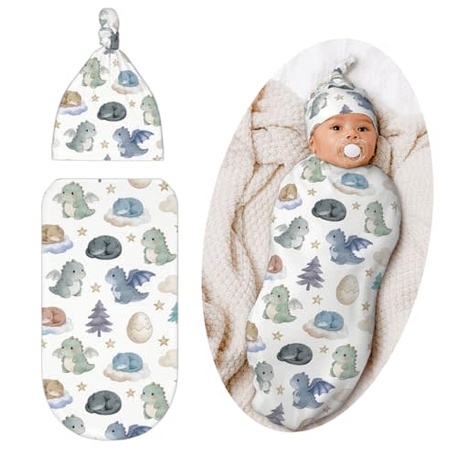 Dragon Swaddle Blanket with Hat for Baby, Swaddling Dragon Theme Baby Stuff