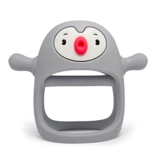 Smily Mia Penguin Baby Teething Toy for Infants 0-6 Months, Soothing Wearable Baby Chew Toy Sucking Needs & Pacifier for Newborns - Light Grey