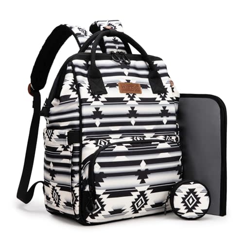 Montana West Wrangler Diaper Bag Backpack Aztec Travel Backpack Purses Western Multi-Function Baby Bags for Mom with Waterproof Insulated Pockets