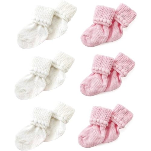 Nurses Choice 6 Pairs Stay-On Baby Socks, Soft Bubble Cuff Cotton Booties 0–3 Months, Hospital Trusted Essentials