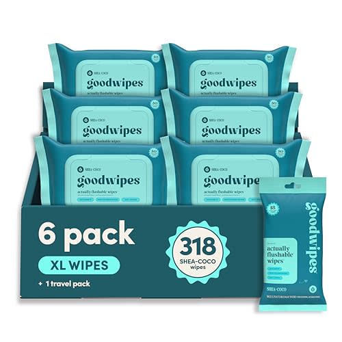 goodwipes Flushable Wipes (6 Pack) (50 Count (Pack of 6), Shea-Coco) | Septic Safe, Extra Large, Adult Wet Wipes, Bathroom Essentials, Women and Men