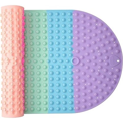 Silicone Push Pop Bath Mat – 33"x17.3" Extra Large Rainbow Bathtub Mat with 391 Suction Cups, CPC Certified Non-Slip Sensory Toy, Calming Stress Relief for Bath Time