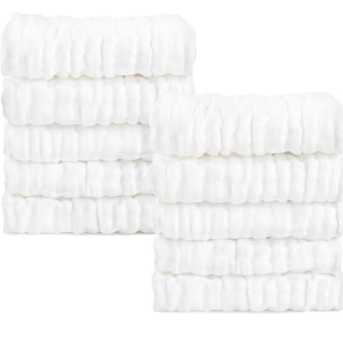 AIDEA Baby Washcloths and Burp Cloths, Absorbent Cotton Muslin Baby Towels, Large Soft Breathable Newborn Essentials for Boys and Girls, Newborn Essentials, White-10 Pack, 10"x10"