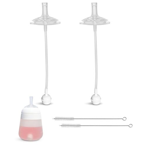 Straw Cup Conversion Kit for Nanobébé Flexy Silicone Baby Bottles 2-Count | Soft Food Grade Silicone Sippy Spout Nipples, Weighted Straw and Straw Cleaning Brush | BPA Free | 4+ Months (Straw Kit)