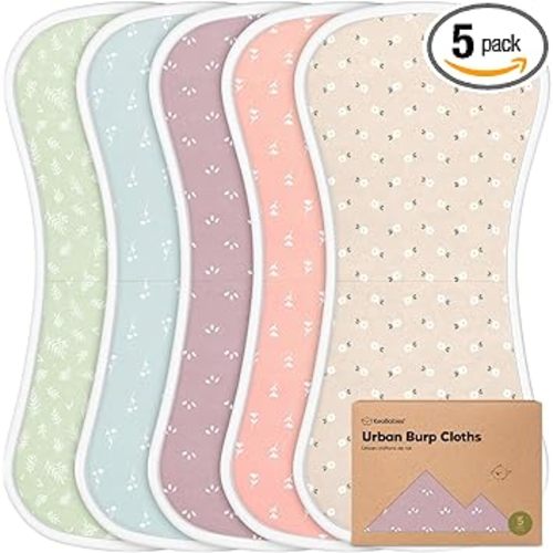 Organic Burp Cloths Baby Boy & Girl - 5-Pack Super Absorbent Cotton Burping Cloths for Babies, Soft & Plush Newborn Spit Up Rags, Infant Towels for Milk Spit Up, Unisex, Large 21" x 10" (Blooms)