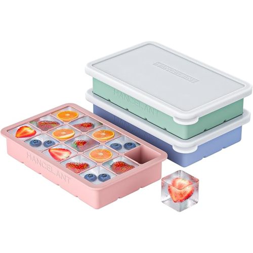 Silicone Ice Cube Tray 3 Pack, HANCELANT Ice Cube Mold, Ice Trays for Freezer with Lid for Whiskey, Baby Food, BPA Free, Easy Release