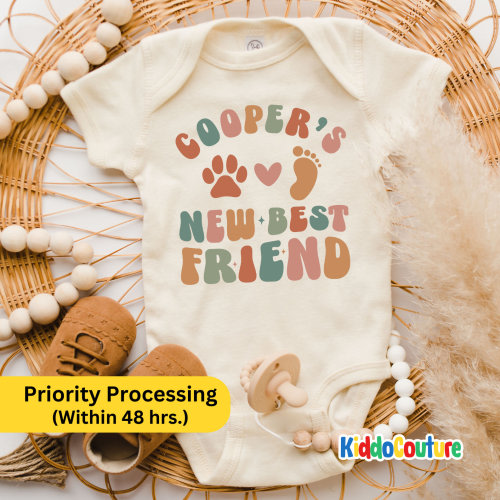 Custom Dogs New Best Friend Baby Onesie®, Personalized New Best Friend Onesie®, Dog Name Onesie®, Dog Best Friend Baby Body Suit, KC-SL32