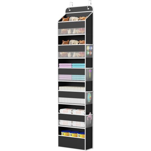 Univivi Door Hanging Organizer Nursery Closet Cabinet Baby Storage with 6 Large Compartments and 8 Side Pockets for Cosmetics, Toys and Sundries (Black)