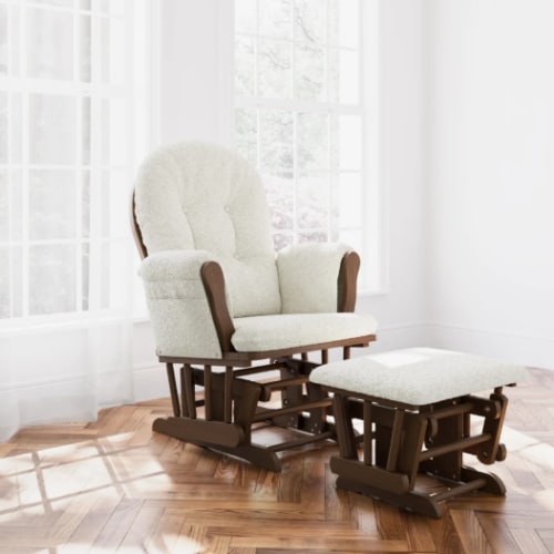 Storkcraft Hoop Glider and Ottoman - Ivory and Brown