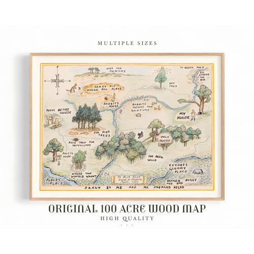 100 Acre Wood Map Prints Nursery Wall Art Decorations Instant Download