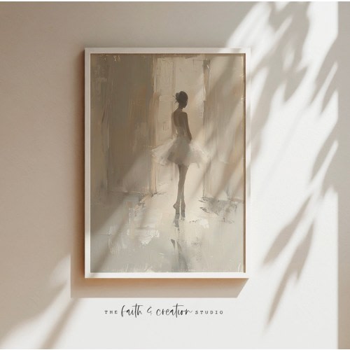 Oil Painting Ballerina, Digital Download, Girls Wall Art, Ballerina Art, Ballet Oil Painting, Wall Decor, Beige Wall Art, Farmhouse Art