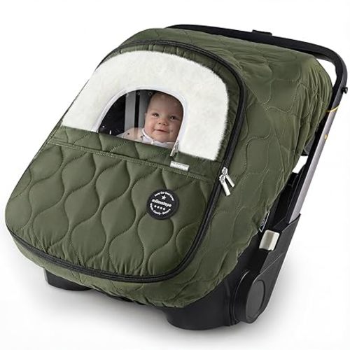 Mamatepe Winter Baby Car Seat Cover, Rain and Snow Repellent, Windproof Warm Fleece Breathable with U Shape Zipper for Newborn Car Seat, Universal for Infant Car Seat