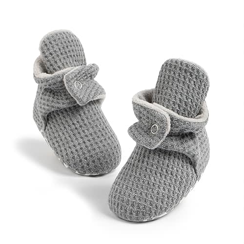 Babelvit Newborn Baby Boy Girl Soft Fleece Booties Stay On Infant Slippers Socks Shoe Non Skid Gripper Toddler First Walkers Winter Ankle Crib Shoes
