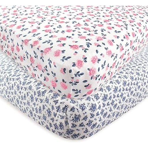 Hudson Baby Unisex Baby Cotton Fitted Crib Sheet, Classic Floral, One Size