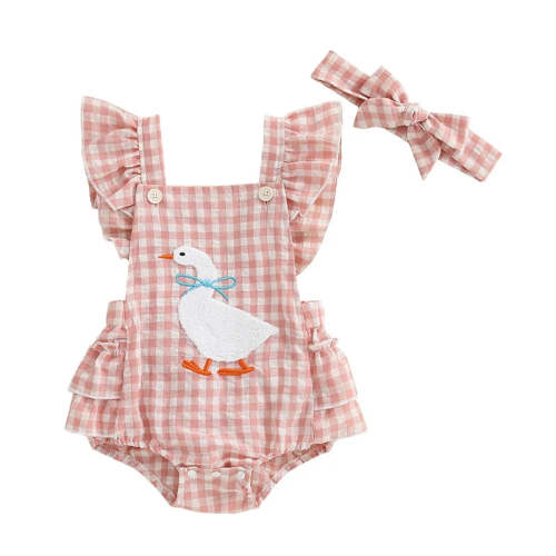 Gingham Goose Romper | Pink