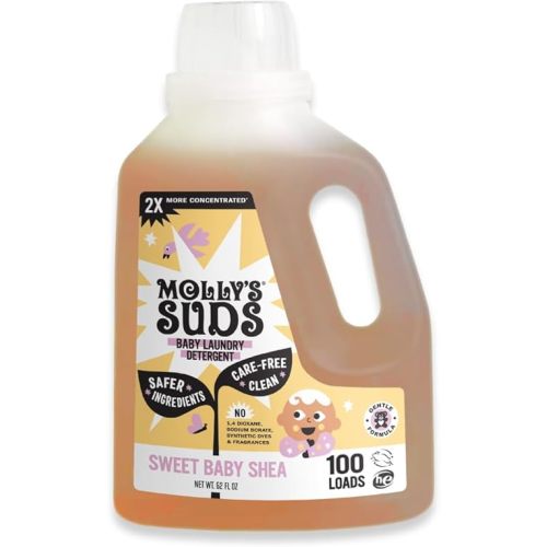 Molly's Suds Baby Liquid Laundry Detergent | Removes Formula, Poop & Spit-Up Stains | Extra Gentle for Infants, Babies, Toddlers (Fragrance Free, 100 Loads)