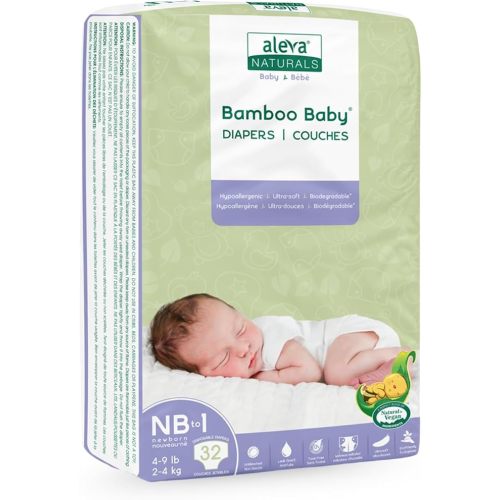Aleva Naturals Bamboo Newborn Diapers — Sensitive Skin, 32ct, Newborn Size