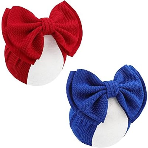 YanJie 2PCS 7'' Baby Hair Bows Headbands for Newborn Infant Toddler Girls Handmade Hair Accessories with Big Bow Kids Outfits