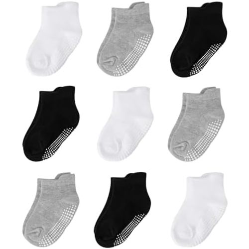 BACSAC Baby Boys Girls Socks Non Slip Breathable Comfort Toddler Infant Ankle Socks with Skid Soles 9 Pairs for Newborn Baby