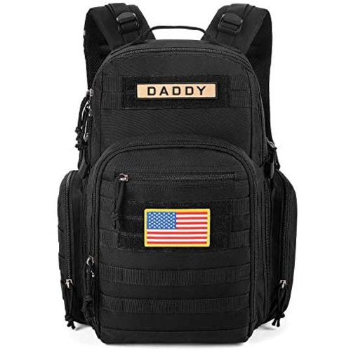 ESPIDOO Diaper Bag Backpack for Dad, Military Tactical Backpack with Molle System, Large Travel Baby Bag Backpack for Men, Black