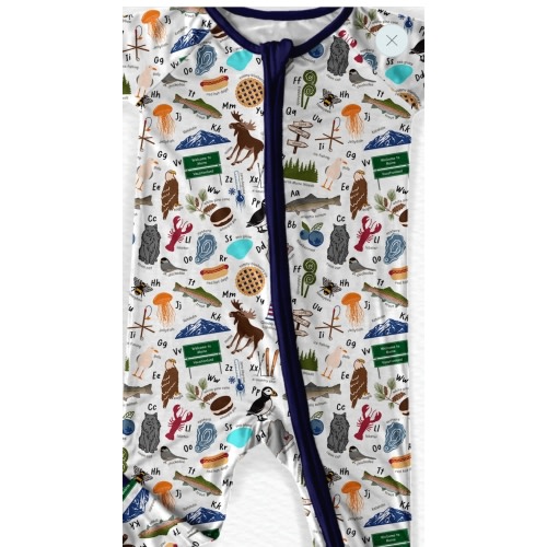 Tucker Maine Alphabet Zippy Romper – Bamboo Double Zipper Baby Sleeper – Bailey Baby Co.