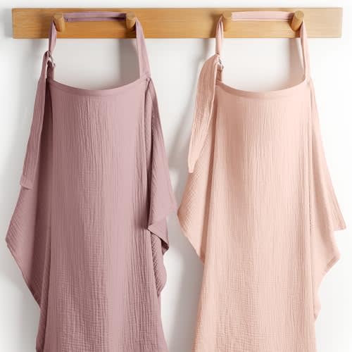 Comfy Cubs Muslin Nursing Cover Pack of 2-100% Cotton Muslin Breastfeeding Cover for Moms, Soft & Breathable Baby Nursing Scarf, Adjustable Neck Strap - Privacy Coverage - Blush and Mauve