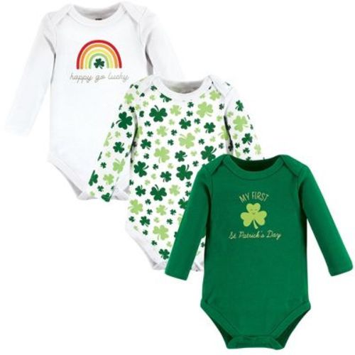 Hudson Baby Infant Girl Cotton Long-Sleeve Bodysuits, St Patricks Rainbow, 3-6 Months