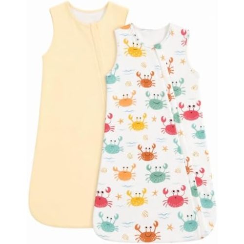 WYTbaby 2Pack Baby Sleep Sack 1.0 TOG, Lyocell Wearable Blanket for 0-24 Months, Breathable Sleeping Bag with J-Zipper