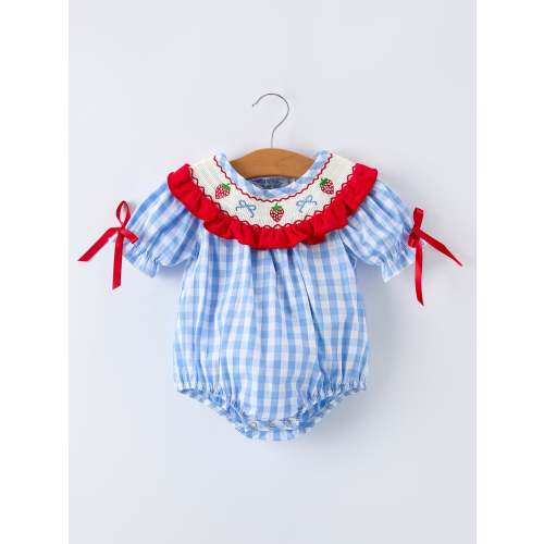 Baby Girls Summer Strawberry Bow Embroidered Smocked Romper – The Rocking Horse Co.