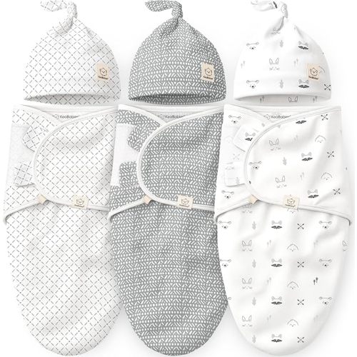 KeaBabies 3-pk Organic Swaddles for Newborns Girls, Boys & Hats (Nordic)