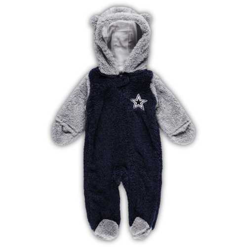 Newborn & Infant Dallas Cowboys Navy/Gray Game Nap Teddy Fleece Bunting Full-Zip Sleeper