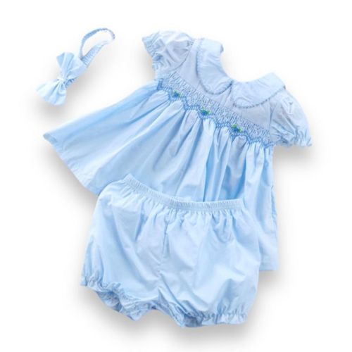 Baby & Toddler Blue Smocked Dress With Headband And Bloomers