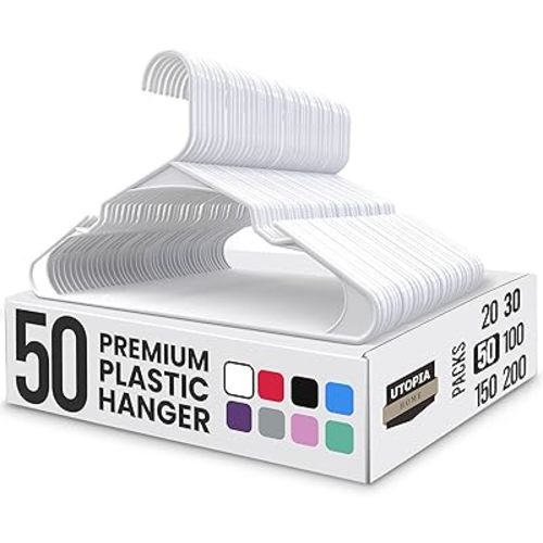 Utopia Home - Plastic Hangers 50 Pack - Space Saving Clothes Hanger - Durable and Strong Closet Organizers and Storage Makes It Ideal Stocking Stuffers or Apartment or Dorm Room Essentials (White)
