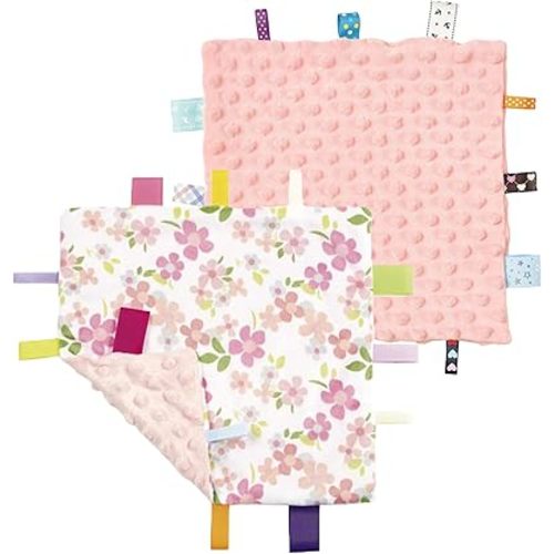 CREVENT Security Blanket for Babies, Soft Baby Lovey Comforter, Sensory Plush Blanket for Baby Girls, Calming Sleep Companion, 10" x 10" 2pcs