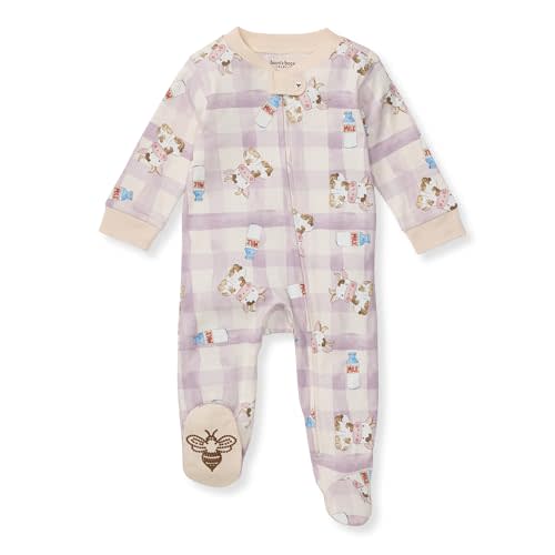 Burt's Bees Baby Baby Girls Pajamas Sleep and Play, Soft 100% Organic Cotton One-piece Pj With Non-slip Bee Grip Footies, Newborn Essentials