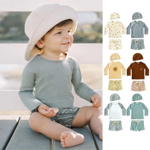 AJIWYH Baby Boys' Toddler Long Sleeved Rashguard Swim Bathing Suit Set (Blue,6-12 Months)