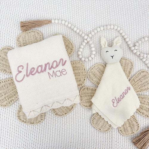 Knit Baby Blanket with Name, Embroidered Name Blanket, Soft Newborn Blanket, Personalized Baby Gift, Hospital Baby Blanket, Cotton Blankie