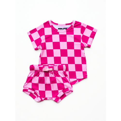 Bummie Two Piece Set in Bubble Gum Checkered