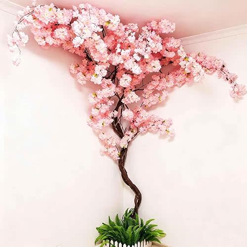 Pink Artificial Cherry Blossom Vines Trees with Fence