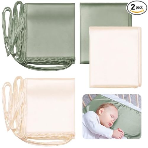 2 Pcs Satin Bassinet Sheet Baby Hair Soft Silk Feeling Sheet Baby Bassinet for Rectangle Cradle Pad Mattress Boys Girls Newborn Infant(Green and White)