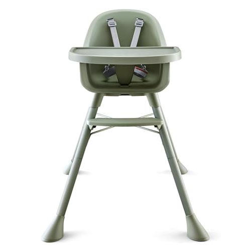 HARPPA 4 in 1 Baby High Chair for Babies and Toddlers, Convertible High Chairs with Removable Double Tray, Waterproof PU Seat Cushion, Anti-Slip Footrest and 5-Point Harness for 6–36 Months, Sage