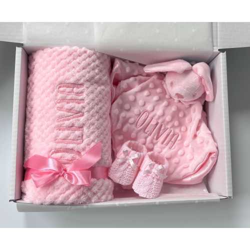 Personalised embroidered blanket, comforter and booties set. Baby shower gift, custom baby gift, personalised baby blanket