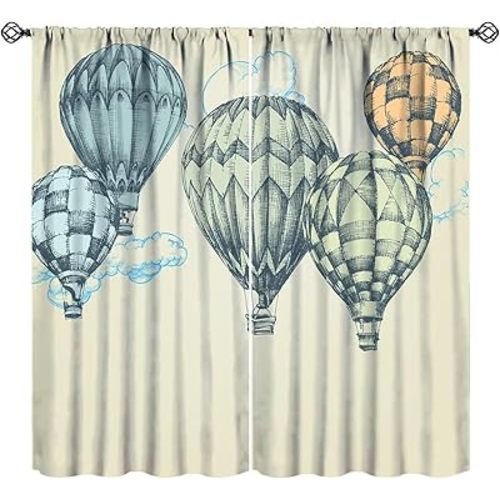 Vintage Hot Air Balloons Curtains Fantasy Cartoon Green Blue Printed Rod Pocket Blackout Window Drapes Treatments for Bedroom Living Room Kitchen Cafe W21xL45in 2 Panels
