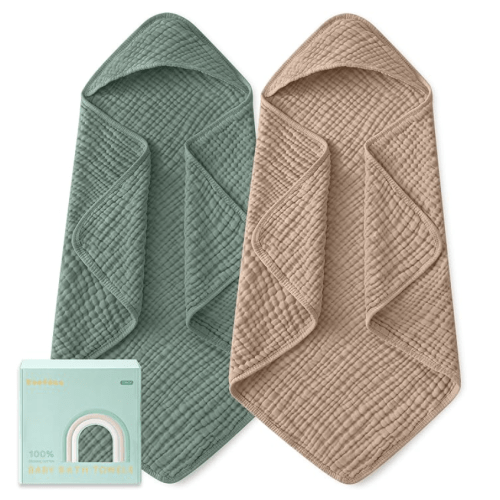 Hooded Baby Towels Towels 2 Pack 100% Muslin Organic Cotton with Hood